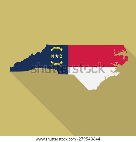 North Carolina flag,map flat icon with long shadow. Vector EPS10