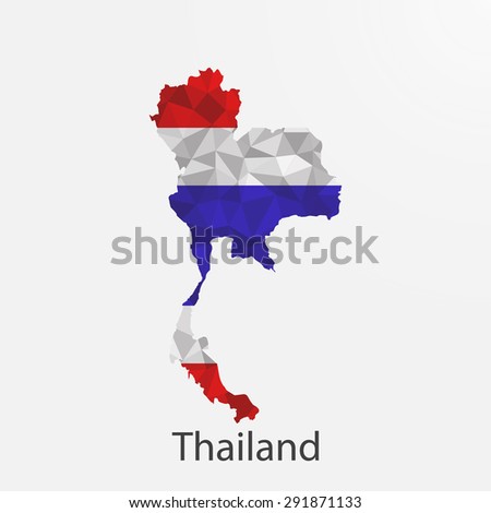 Thailand flag map in geometric,mosaic polygonal style.Abstract tessellation,background. Vector illustration EPS10