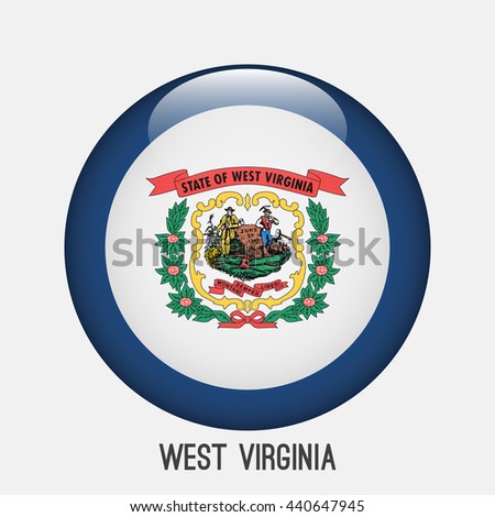 West Virginia flag in circle shape. Transparent,glossy,glass button