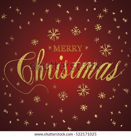 Merry Christmas Gold Glittering Lettering Design. Vector Illustration. Element For Greeting