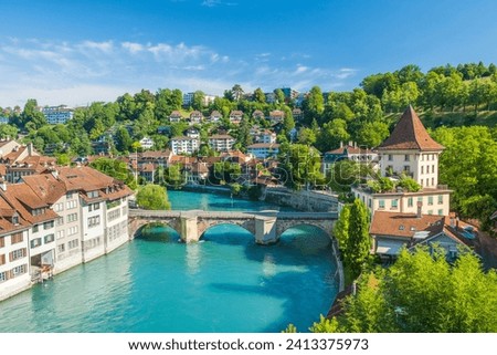 Image, Stock Photo Old ancient bridge above small river in mountain valley