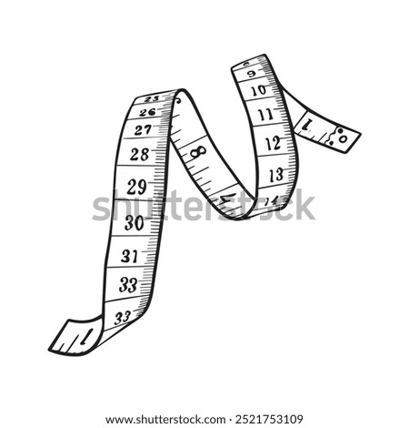 Construction measurement, measuring tape tool icon in flat black line style, isolated on white background