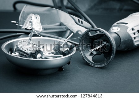 Rotary tools with accessory -  image in bw tones