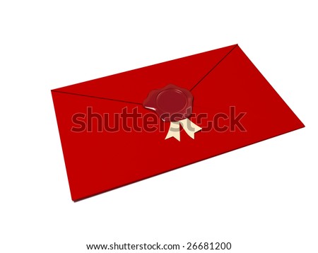 red envelope sealed with red wax seal isolated on white