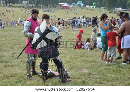 GRUNWALD - JULY 18: Participants of historical reenactment 1410 Battle of Grunwald, Kingdom of Poland and the Grand Duchy of Lithuania against the Teutonic Order July 18, 2009 in Grunwald, Poland