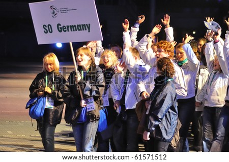 WARSAW - SEPT 18: Sports delegation from Germany during the Special Olympics European Summer Games opening ceremony at the Legia Stadium on September 18, 2010 in Warsaw, Poland.