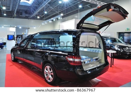 WARSAW - NOVEMBER 20: Hearse limousine at the exhibition of funeral industry \