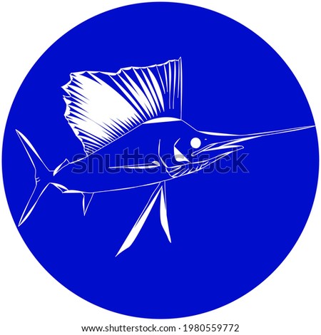 Modern Outline of a Sailfish in a Blue Circle