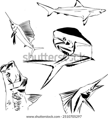 A pattern of ocean game fish, tarpon, sailfish, shark and dolphin fish