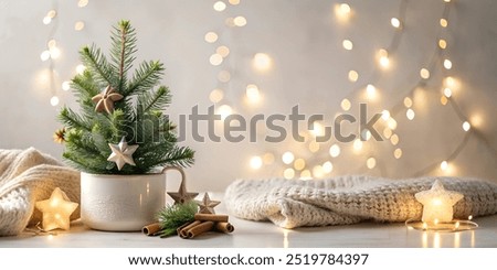 Similar – Foto Bild Weihnachtsdekoration mit kleinem Stern und einem auf einem Finger gemalten Tannenbaum auf einem Untergrund aus Holz