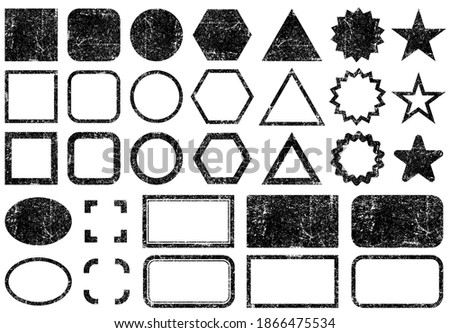 Stamps frames vector icon shape set. Stamp grunge ink rubber labels sign collection. Isolated on white background. Black round and square stamp border pack.