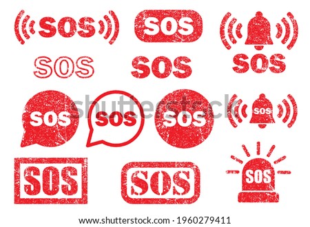 SOS icon symbol button. Emergency help logo sign pictogram. Vector illustration image. Isolated on white background.