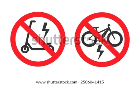 No electric scooter or bike traffic sign. Vector illustration isolated on white background.