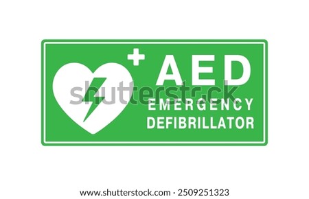  AED emergency defibrillator icon sign symbol. First aid Automated external defibrillator. Vector illustarion. Isolated on white background.