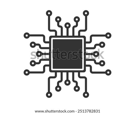 AI Computer Microchip Icon. CPU Processor Chip symbol. Digital Circuit Microchip sign. Semiconductor Chip. Vector illustration. Isolated on white background.