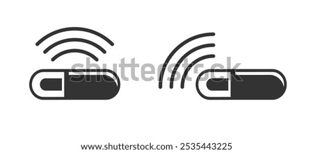 Dog microchip icon symbol. Microchip for dogs, cats and other animals.  Pets microchipping, permanent identification, ID, RFID technology. Vector illustration. Isolated on white background.
