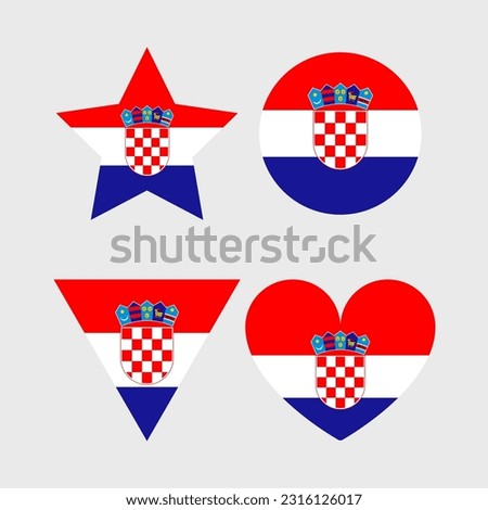 Croatia flag vector icons set of illustrations in the shape of heart, star, circle and map
