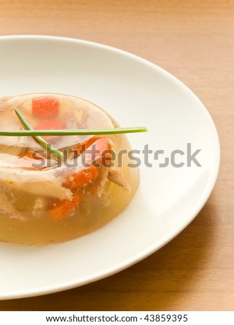 Plate with ukrainian traditional meat aspic. Shallow dof.