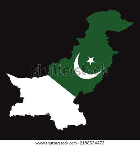 Vector design illustration of the Pakistan map with the crescent and star on it with colors of green and white. all isolated on a black square background