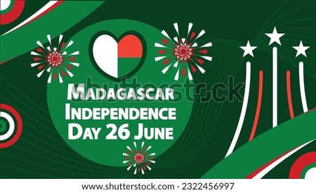 Madagascar Independence Day vector banner design with retro geometric shapes and patterns, Madagascar flag , fireworks and typography. Happy Madagascar Independence Day modern graphic abstract poster.