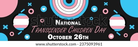 National Transgender Children Day vector banner design with geometric shapes and vibrant colors on a horizontal background. Happy National Transgender Children Day modern minimal poster.