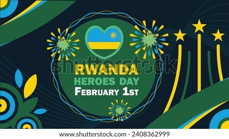 Heroes day Rwanda  vector banner design with geometric shapes and vibrant colors on a horizontal background. Happy National Heroes day modern minimal poster.