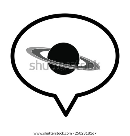 Speech bubble and saturn planet icon in grey scale isolated on white background.