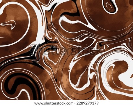 Brown Coffee color textured grunge aquarelle vector background with white and black swirling decoration isolated on horizontal landscape template. Vector wallpaper for poster, social media cover.