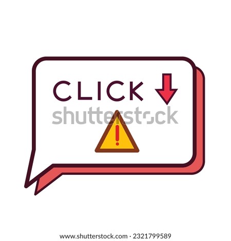 Dangerous link chat with red arrows and yellow triangle warning sign vector icon outline isolated on square white background. Simple flat cartoon art styled drawing with cyber internet security.