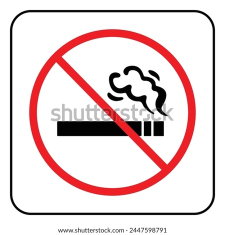 No Smoking area sign age rule with red cross warning circle. Cigarette smoke not allowed vector illustration silhouette poster isolated on white square background.