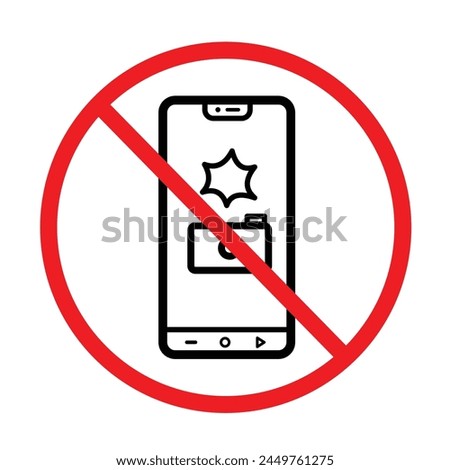 No photos or videos allowed sign age vector illustration banner icon isolated on square white background. Simple flat cartoon drawing.
