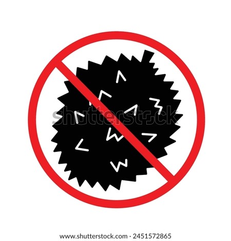 No durians. Fruit with strong potent smell not allowed illustration icon sign with red cross isolated on square white background. Simple flat signage drawing.