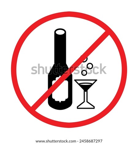 No alcohol allowed sign icon illustration isolated on square white background. Simple flat poster sign graphic design for prints drawing.