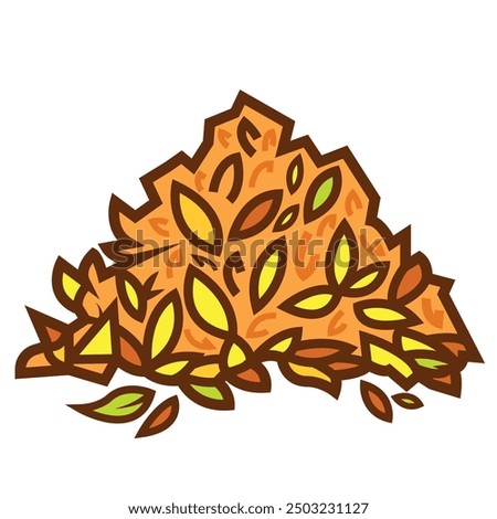 Pile of fallen dry leaves colorful icon illustration isolated on square white background. Simple flat outlined cartoon art styled drawing.