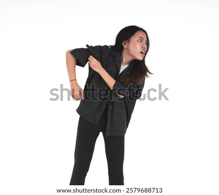 Similar – Image, Stock Photo Young emotional very angry and worried woman screaming. Screaming woman -African descent- covering her ears