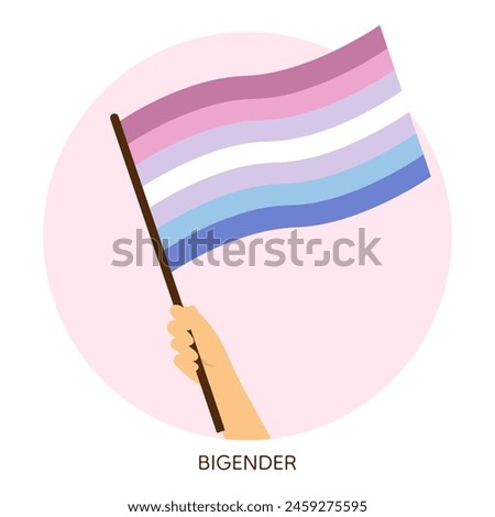 Hand holding bigender pride flag