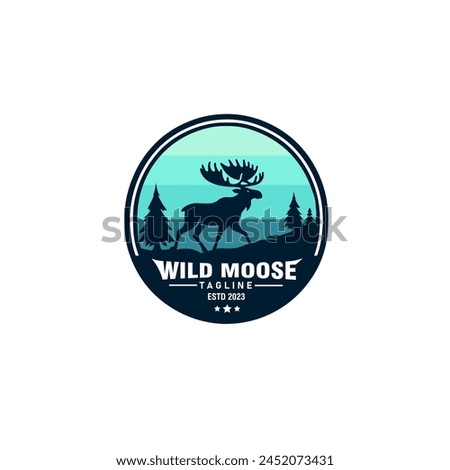 moose in the forest logo design vector template illustration