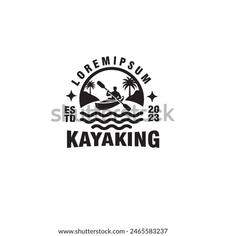 kayak boat paddle pedal, silhouette of river stream kayaker logo design vector illustration