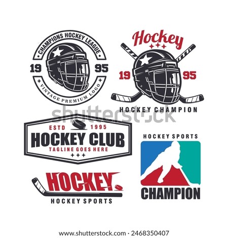 set of hockey badge label emblem vintage logo vector illustration