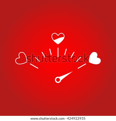 Love meter in speedometer design.Vector illustration with heart symbols and pointer.