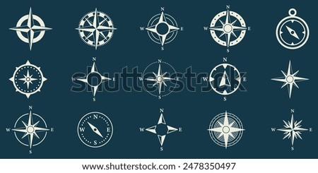 Compass icons set. Compass icon collection. Vector illustration.