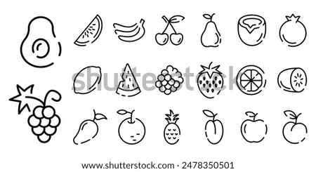 Fruit icon set. Linear style fruit set. Vector illustration.