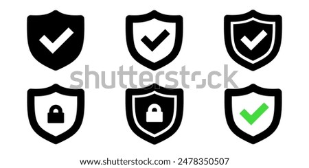 Shield icon set. Shield check icon set.