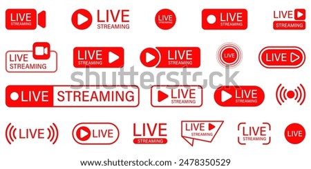 Live stream button set. Live icon set.