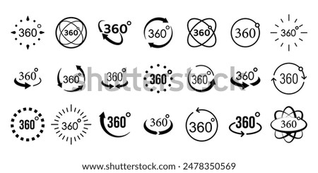 360 degrees vector icon set. Rotate symbol set.