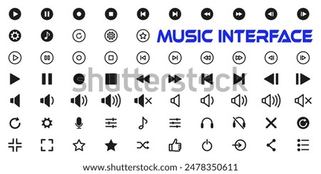 Media player icons set. Media player interface symbols set. Vector illustration.