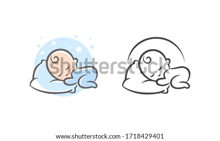 Baby sleep illustration. Baby sleeping on a pillow. White background.