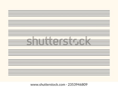 Music blank note stave horizontal. Black lines on white background. Editable stroke vector illustration.