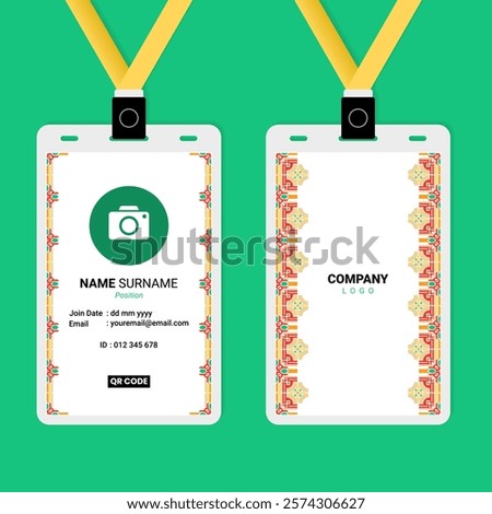 ID Card Design with Vertical Chinese Geometric Ornament on The Left and Right Side