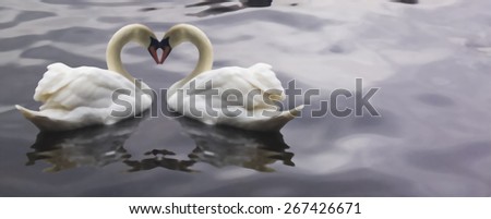 Illustration of Swans shown on a lake,